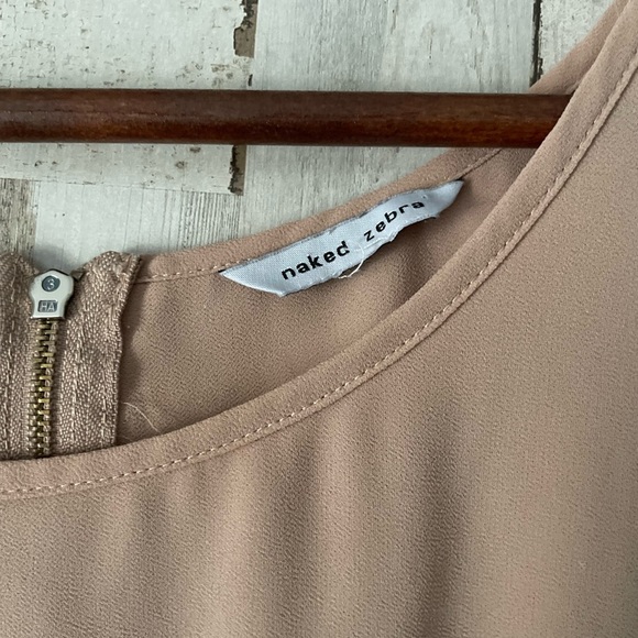 Naked Zebra Beige Blouse Zip Backing Size Medium - Picture 3 of 4